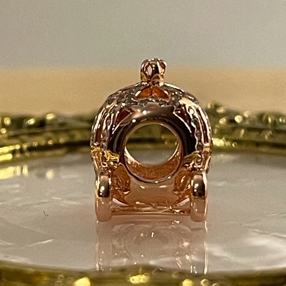 Bracelet Charm Fairytale Carriage with Rhinestones Rose Gold Color